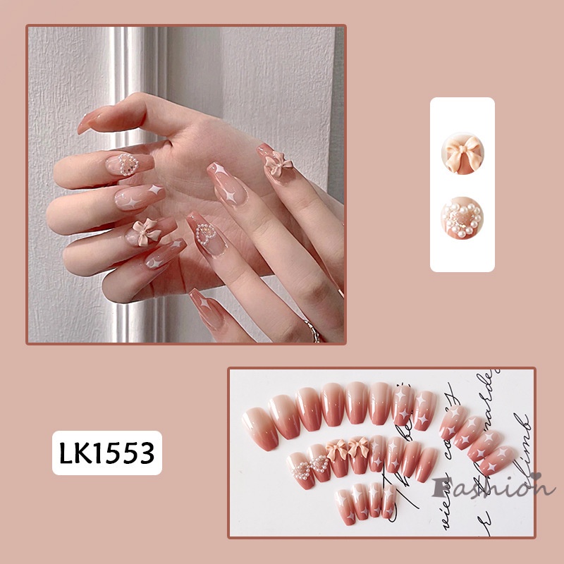 Bộ 24 móng tay giả đính nơ xinh xắn dành cho nữ
