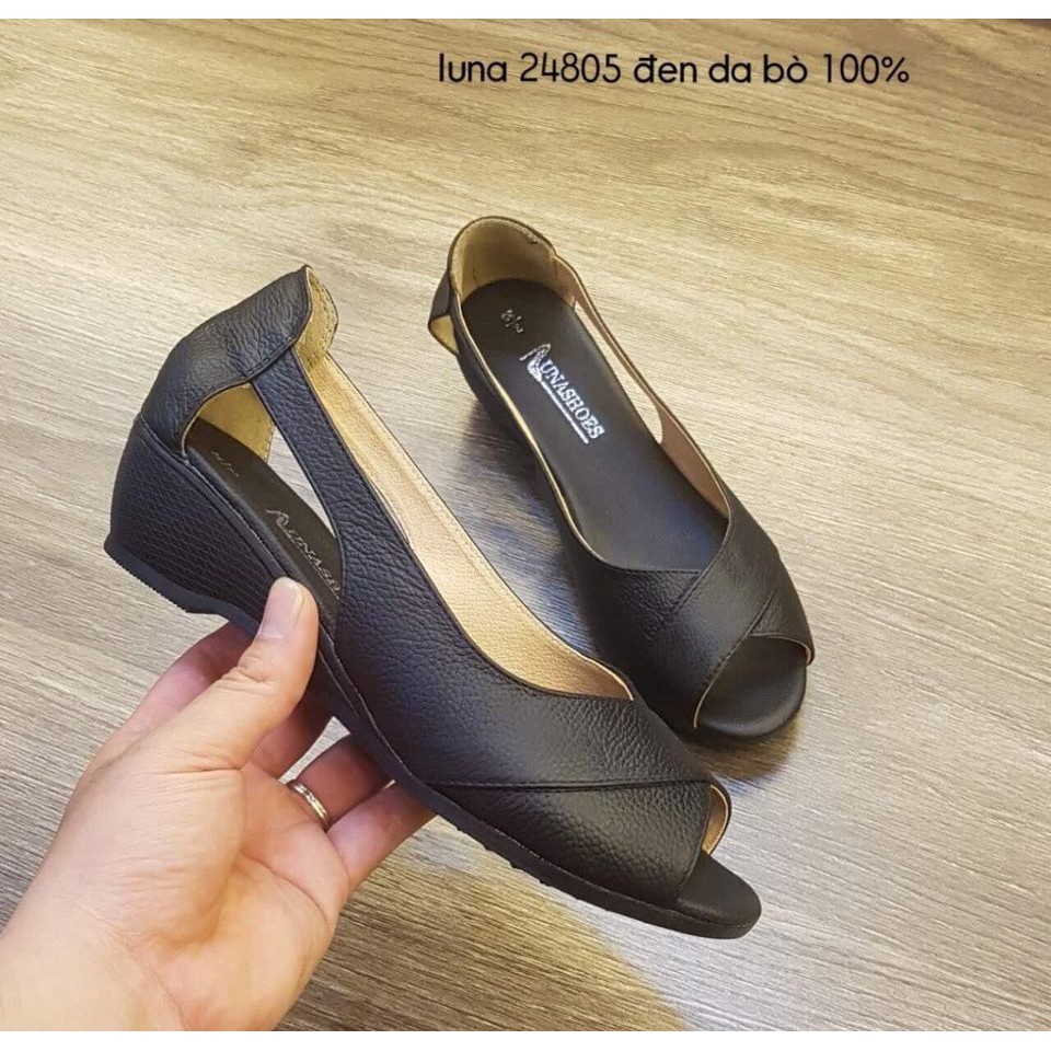 Giày đế xuồng nữ hở mũi da bò mềm êm chân 4p LUNASHOES 24805 BẢO HÀNH 02 NĂM bong nổ 1 đổi 1