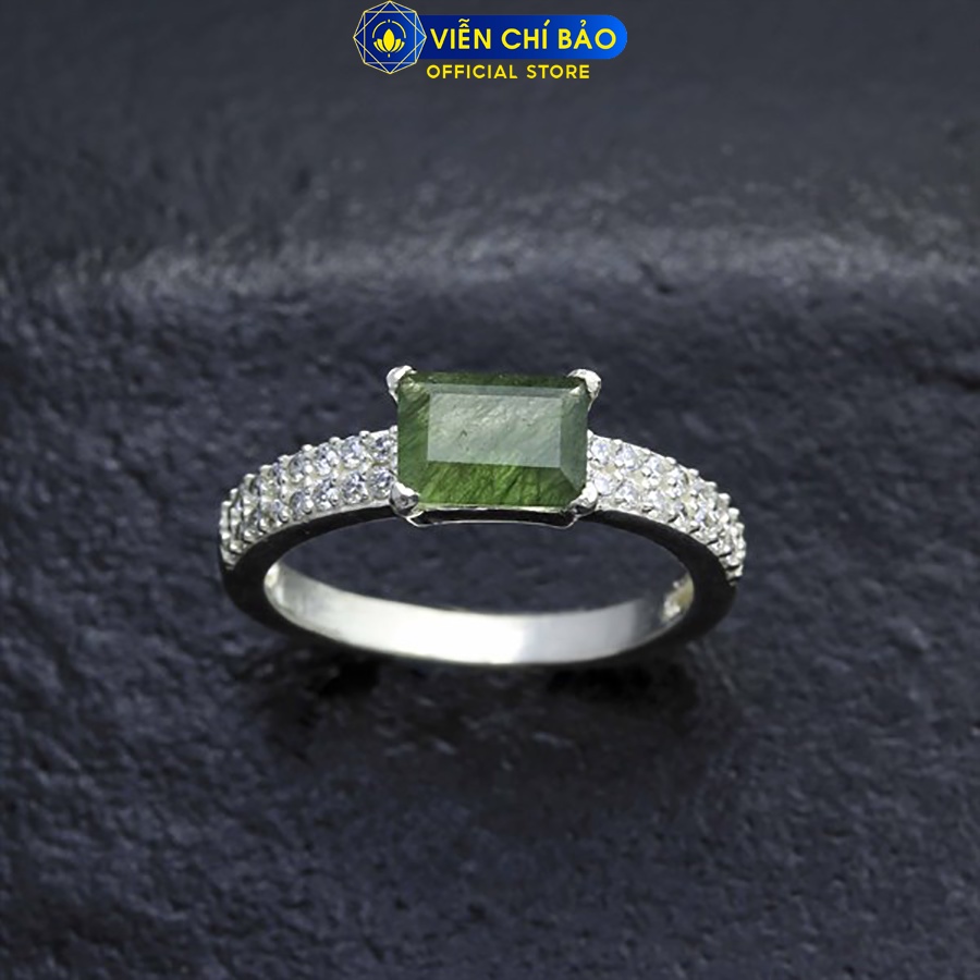 Nhẫn bạc nữ tóc xanh đá chữ nhật chất liệu bạc 925 thời trang phụ kiện trang sức Viễn Chí Bảo N600027