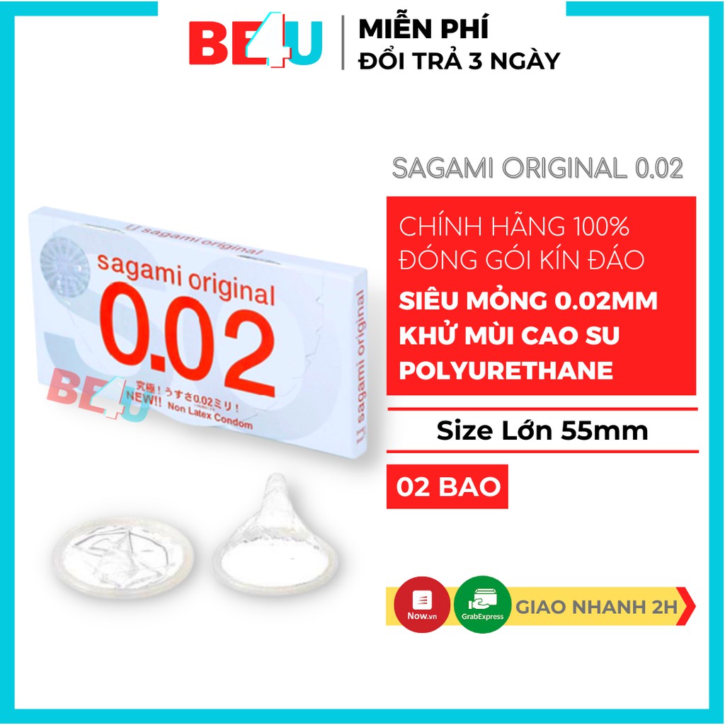 Bao cao su Sagami 0.02 mm siêu mỏng size lớn 55mm Hộp 1 cái bcs siêu mỏng Non Latex - Chính Hãng – Be4u