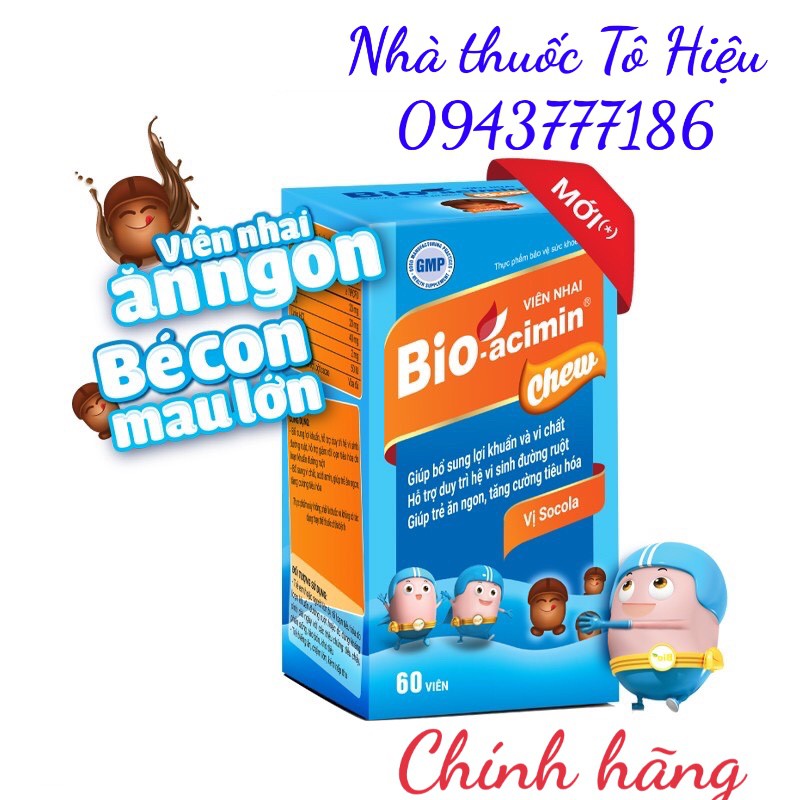 Viên nhai Bio Acimin Chew (Lọ 60 viên) (Chính hãng)- Bổ sung lợi khuẩn cho đường ruột khoẻ mạnh, ăn ngon miệng, mau lớn