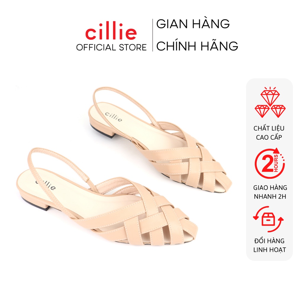 Giày sandal nữ mũi nhọn thanh lịch kiểu rọ độc đáo mới lạ đế cao 2cm Cillie 1179