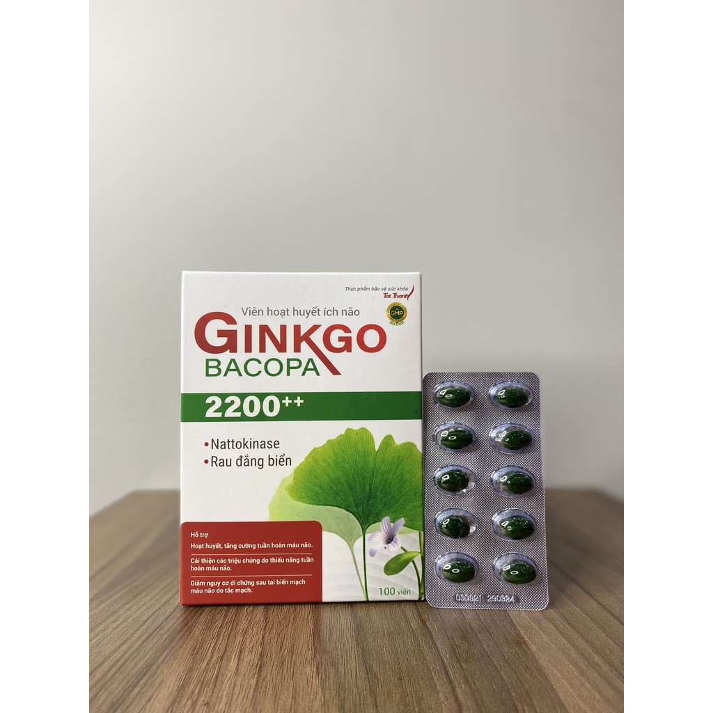 Viên hoạt huyết ích não Ginkgo Bacopa 2200++ Tất Thành Pharma tăng cường tuần hoàn máu não 60 viên