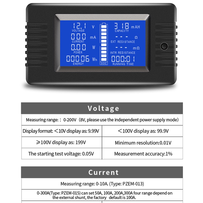 Đồng Hồ Đo Điện Áp Bình Ắc Quy DC 0-200V 100A 300A 12v 24v 48v 96v Chuyên Dụng Cho Xe Hơi