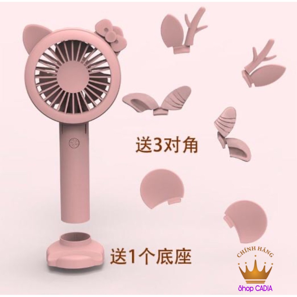 Quạt mini cầm tay tích hợp đèn Lef, chân để điện thoại [Tặng kèm 4 tai cực xinh]
