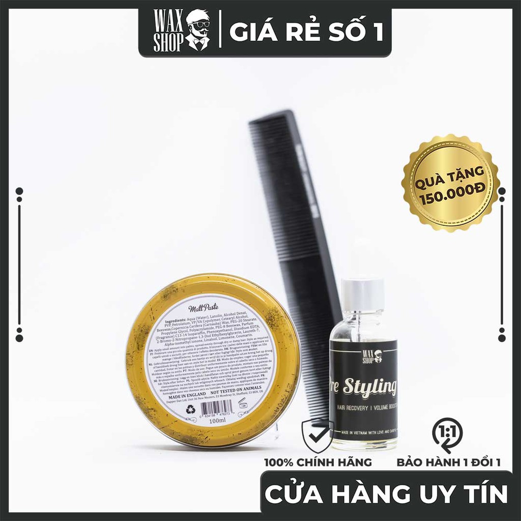 Sáp Vuốt Tóc Dapper Dan Matt Paste ⚡ [Chính Hãng] ⚡ Siêu Giữ Nếp Tóc tới 24 Tiếng, Tặng Kèm Pre-Styling Oil và Lược Sấy