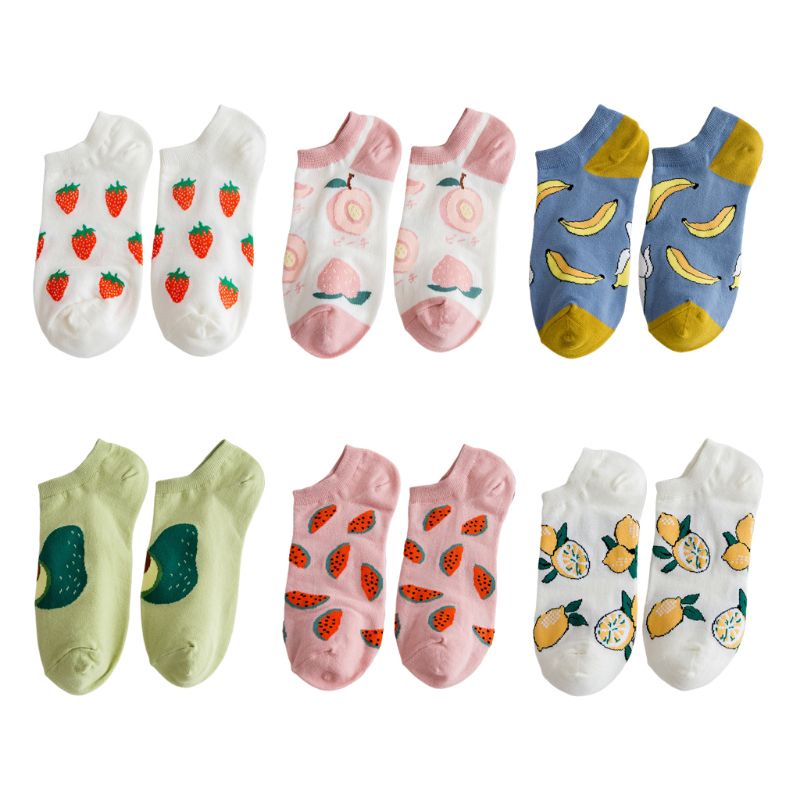 Xiangbao Tất Thuyền Ngắn In Hình Trái Cây Dễ Thương Cho Nữ