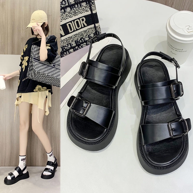 Giày Sandal Hở Ngón Mũi Tròn Đế Dày Thoải Mái Có Quai CàiPhong Cách Mới Hợp Thời Trang