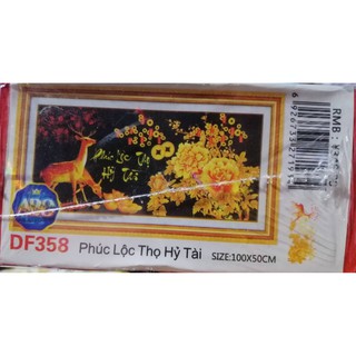 Tranh đính đá Phúc lộc thọ hỷ tài DF358 100*50cm