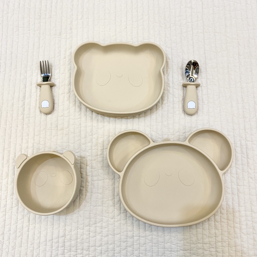 Khay ăn gấu Đĩa gấu Bát có đế hít Bộ thìa dĩa gấu silicon phong cách Hàn Quốc Bar Rot