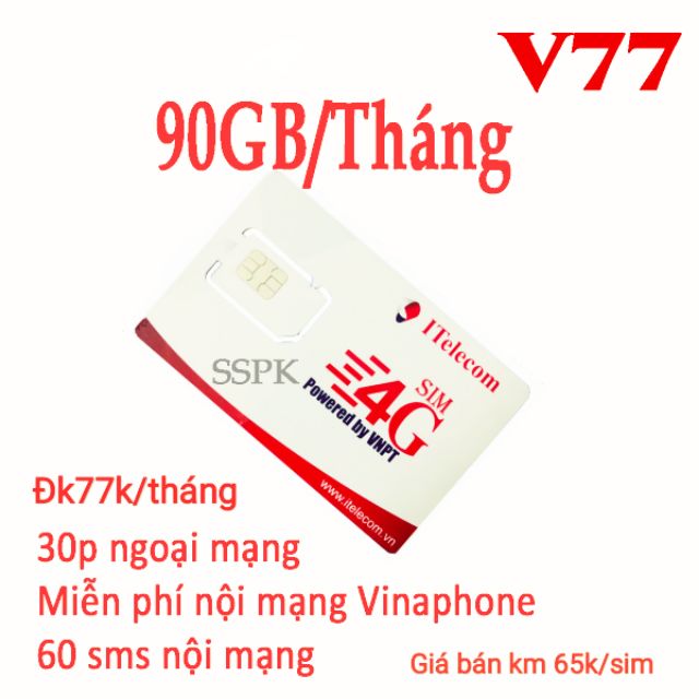 Sim 4G Vinaphone vd89 . Itelecom 90G