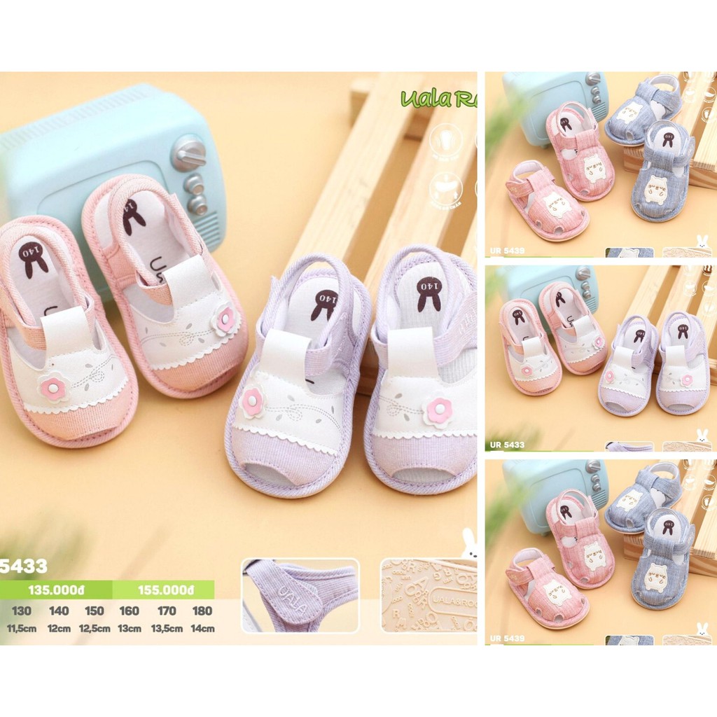 Dép tập đi bé gái họa tiết Hoa nhí/ Nơ thỏ UR5573/UR5566 Uala Rogo
