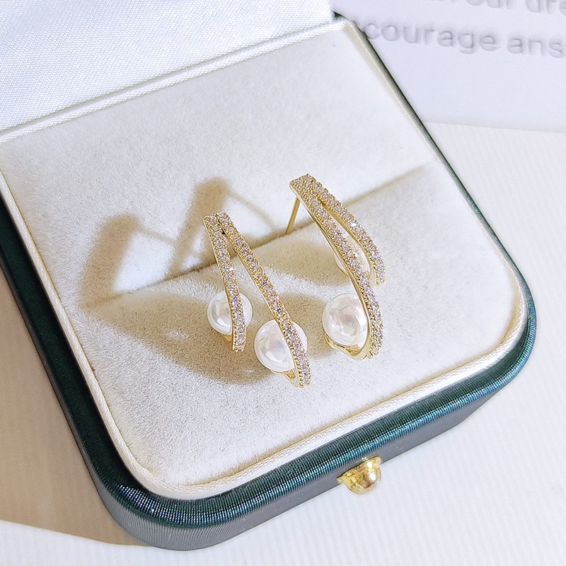 Bông tai JIUDUOLAN đính ngọc trai và đá zircon mạ vàng 18K phong cách thời trang Hàn Quốc