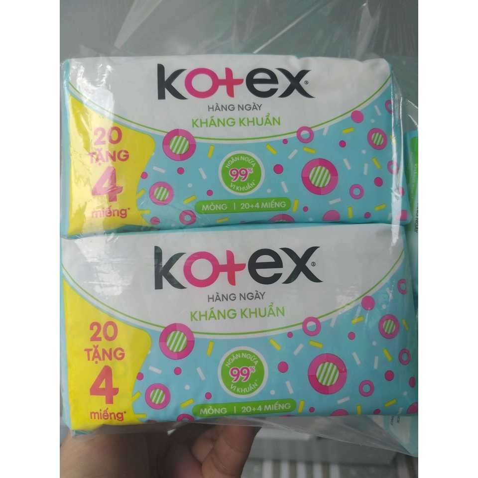 TẶNG 4 MIẾNG-(MIẾNG NHỎ) COMBO 8 GÓI BĂNG VỆ SINH KOTEX HÀNG NGÀY KHÁNG KHUẨN/HÀNG NGÀY SIÊU BẢO VỆ 8 MIẾNG/20