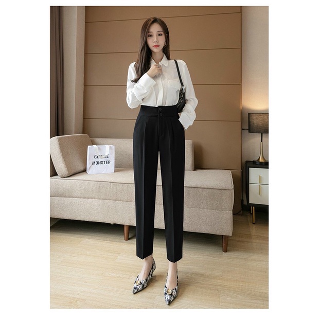 Quần baggy nữ 2 khuy , quần tây công sở cạp cao
