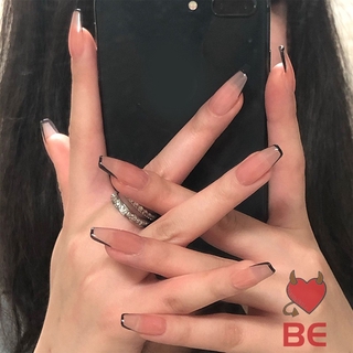 YADORNOS Bộ 24 Móng Tay Giả Dài Viền Màu Đen Kiểu Pháp Thời Trang