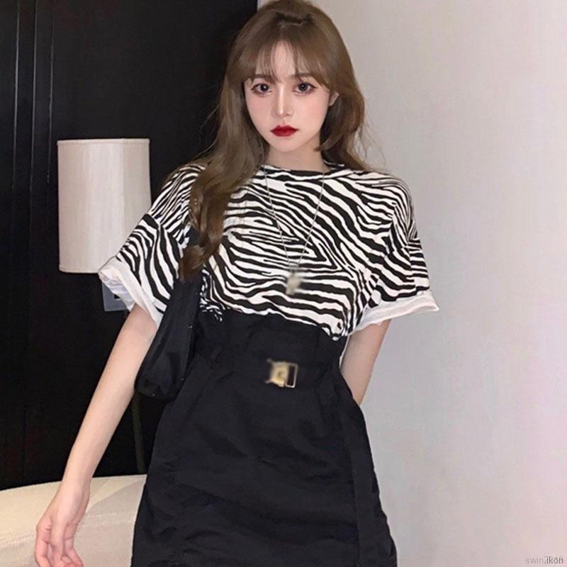 Áo Thun Nữ Ngắn Tay Họa Tiết Ngựa Vằn Thời Trang