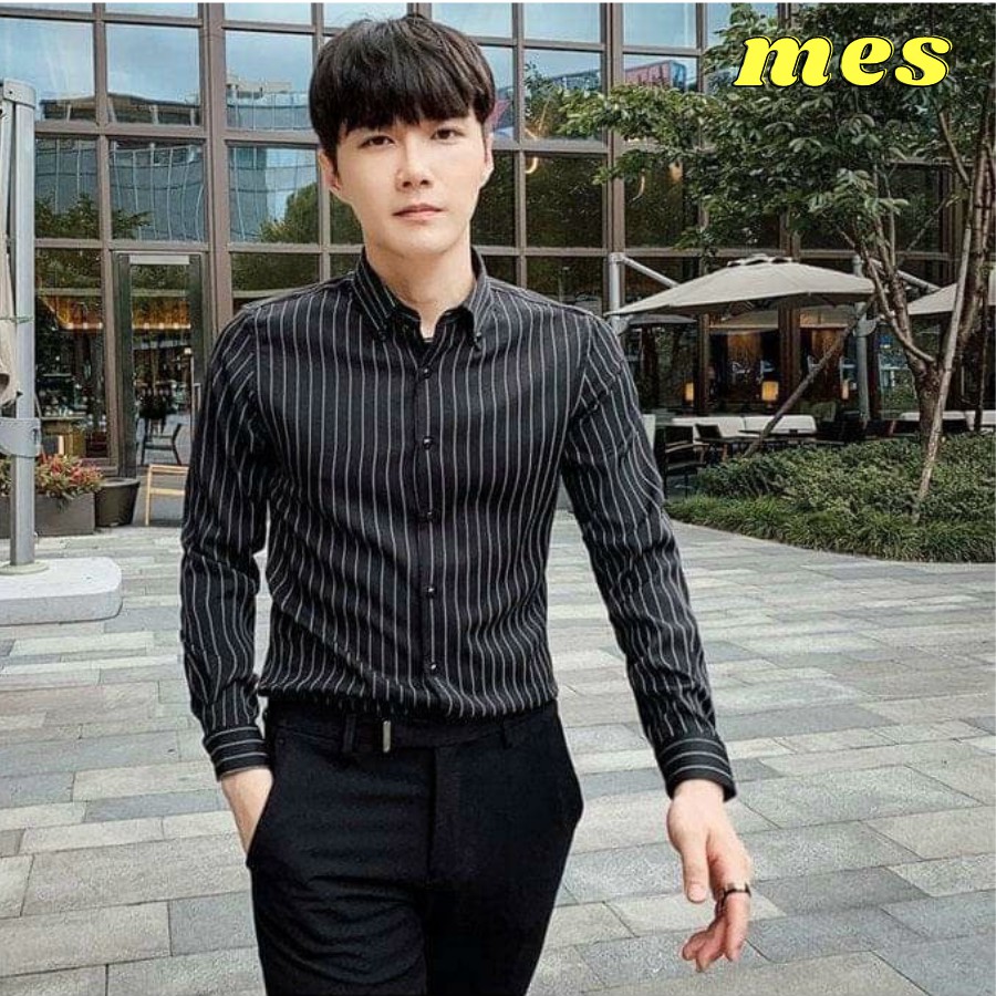 Áo Sơ Mi Nam Hàn Quốc Kẻ Sọc body Trơn Chất Vải Xịn Mát Chống Nhăn