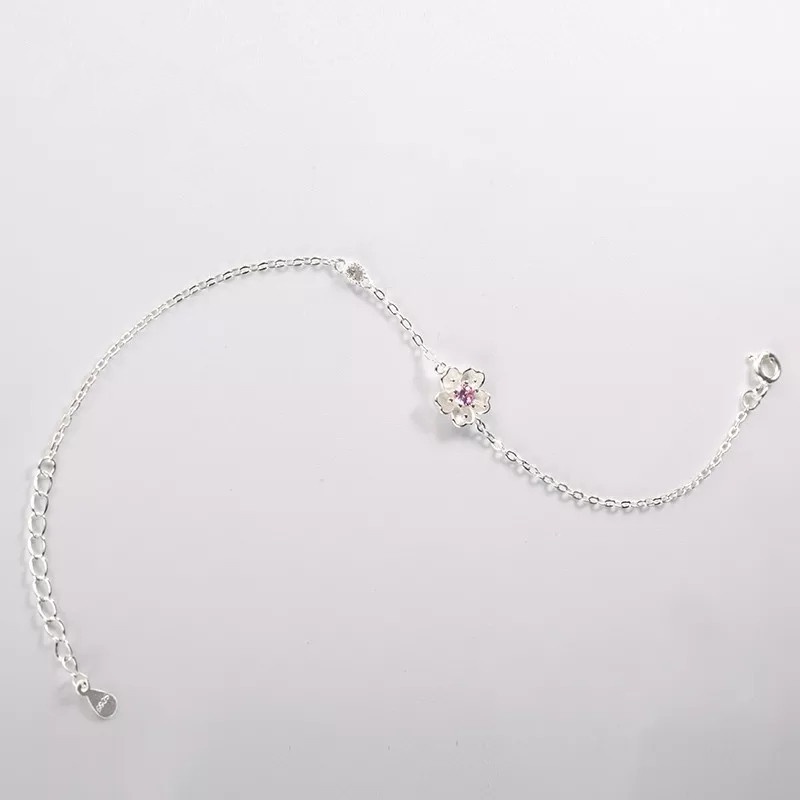 Lắc Tay Bạc Hình Hoa Đào Hồng Nhỏ Gắn Đá Xinh Xắn XB-L43 Bảo Ngọc Jewelry