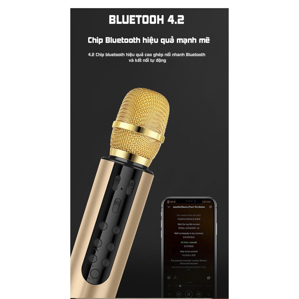 Micro không dây bluetooth PKCB 247 kèm loa hát karaoke có khay cắm thẻ nhớ âm thanh vượt trội - Hàng chính hãng