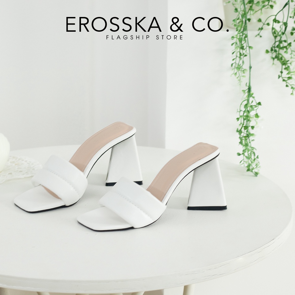 Erosska - Dép cao gót nữ mũi vuông quai ngang cao 9cm màu xanh - EM093