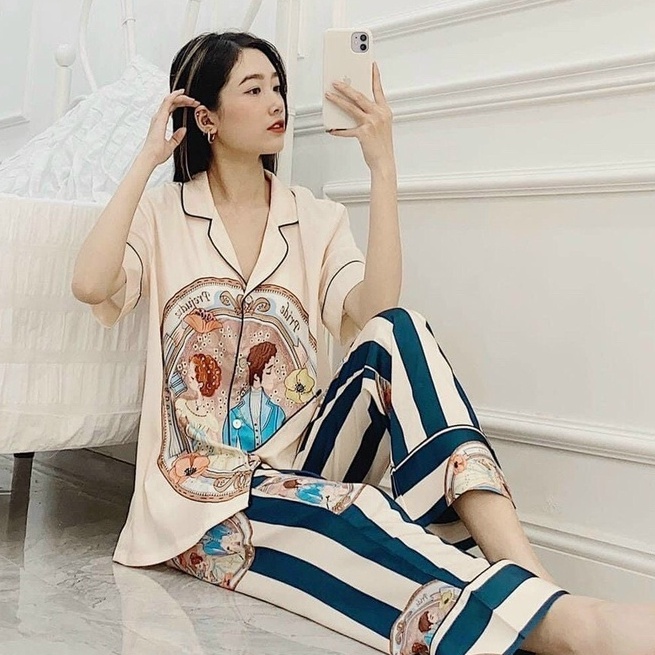 Bộ Pijama - Bộ Lụa Quần Dài Chất Liệu Latin Cao Cấp [HÀNG CHUẨN ĐẸP], Form Dưới 60kg | BigBuy360 - bigbuy360.vn