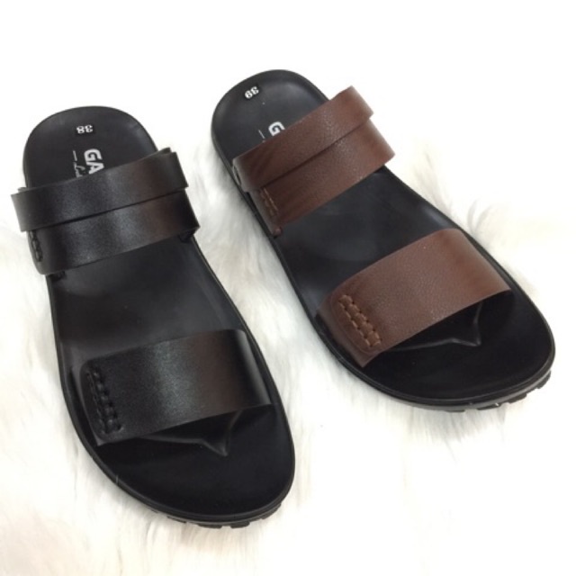 Dép da nam 2 quai màu nâu và đen da tốt glx