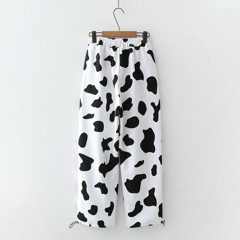Quần Ống Rộng Hoạ Tiết Bò Sữa, Quần Dài Nam Nữ Form Rộng, Ống Suông Lưng Chun Bo Gấu Phong Cách Cá Tính. | BigBuy360 - bigbuy360.vn