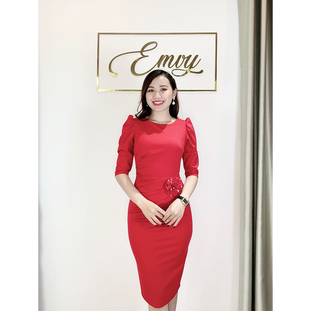 Đầm Body Dáng Ôm ,Nhún Eo Cổ Tròn Tay Bồng Emvy - V98 | BigBuy360 - bigbuy360.vn