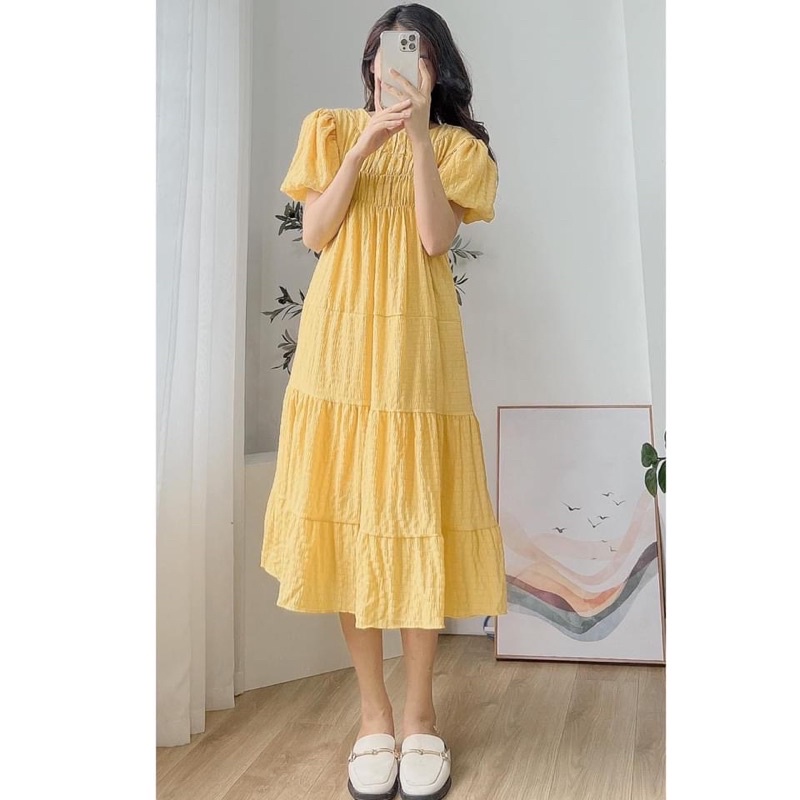 Đầm- Váy babydoll xốp nhún 4 màu Ulzzang
