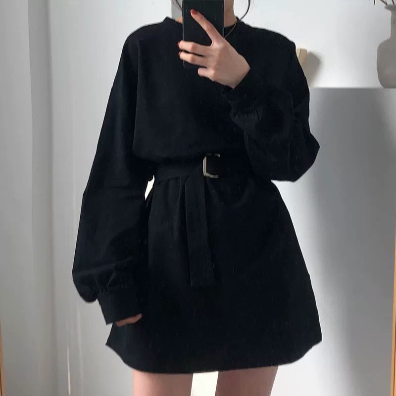 VÁY SWEATER KÈM BELT HOT HIT - ĐẦM SUÔNG THẮT EO ULLZZANG