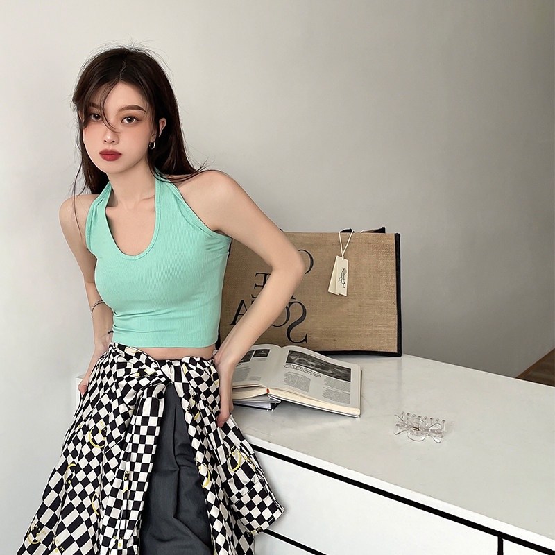 Áo kiểu SUXI không tay thời trang mùa hè màu trơn hở lưng gợi cảm cho nữ