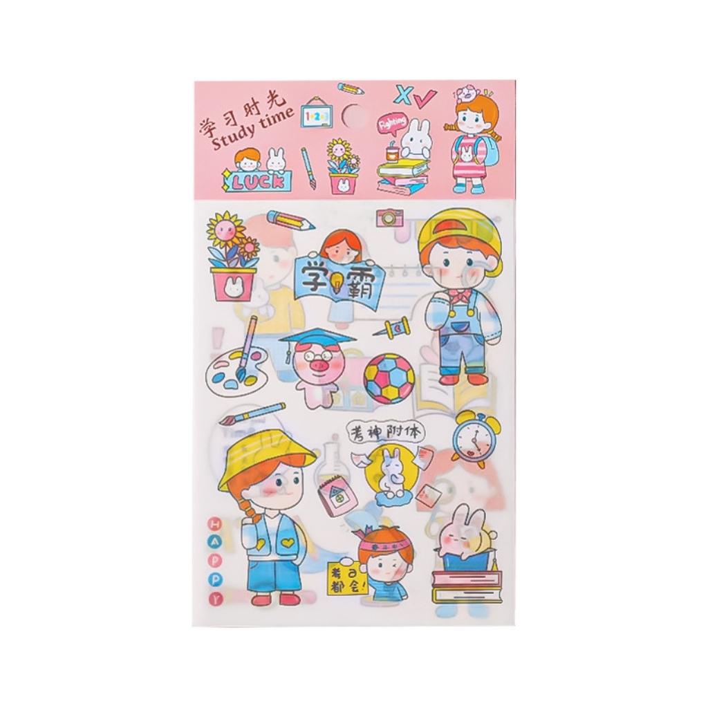 Hình Dán Sticker Cute Cho Bé EDUSKY Nhãn Dán Phút Giây Hạnh Phúc Set 4 Tấm Trang Trí Hộp Bút Sổ Tay Bàn Làm Việc Học Tập