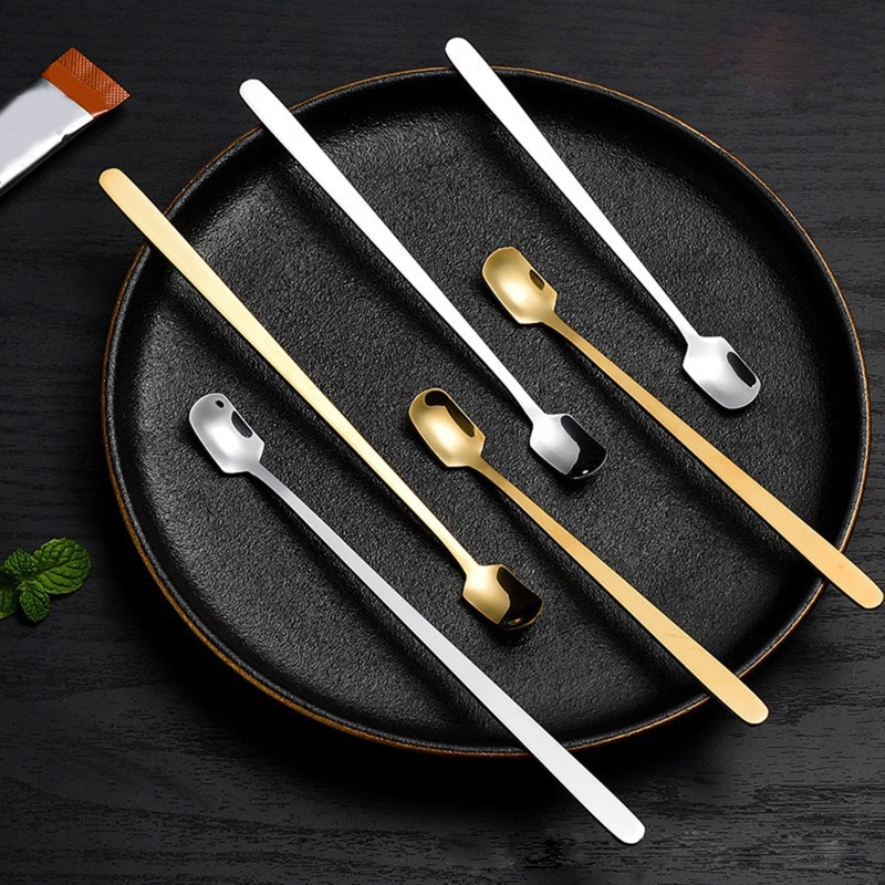 Muỗng Khuấy Cà Phê Bằng Thép Không Gỉ Đầu Vuông Cán Dài