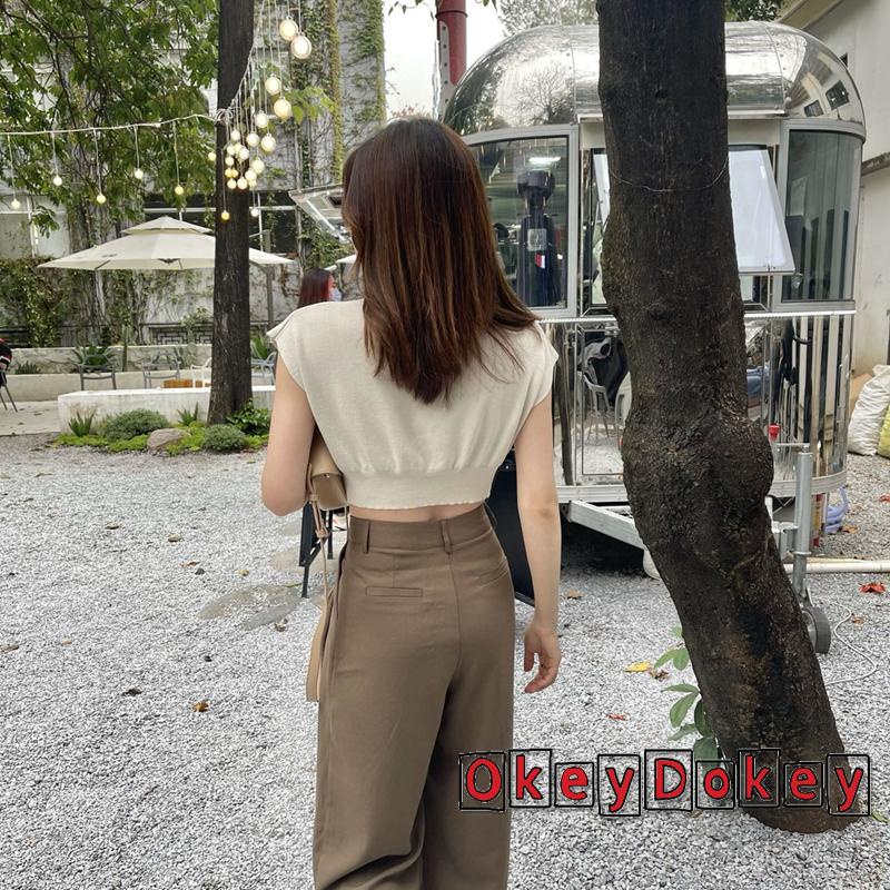 Áo Thun Dệt Kim Tay Ngắn Hở Rốn Màu Trơn Thời Trang Cho Nữ