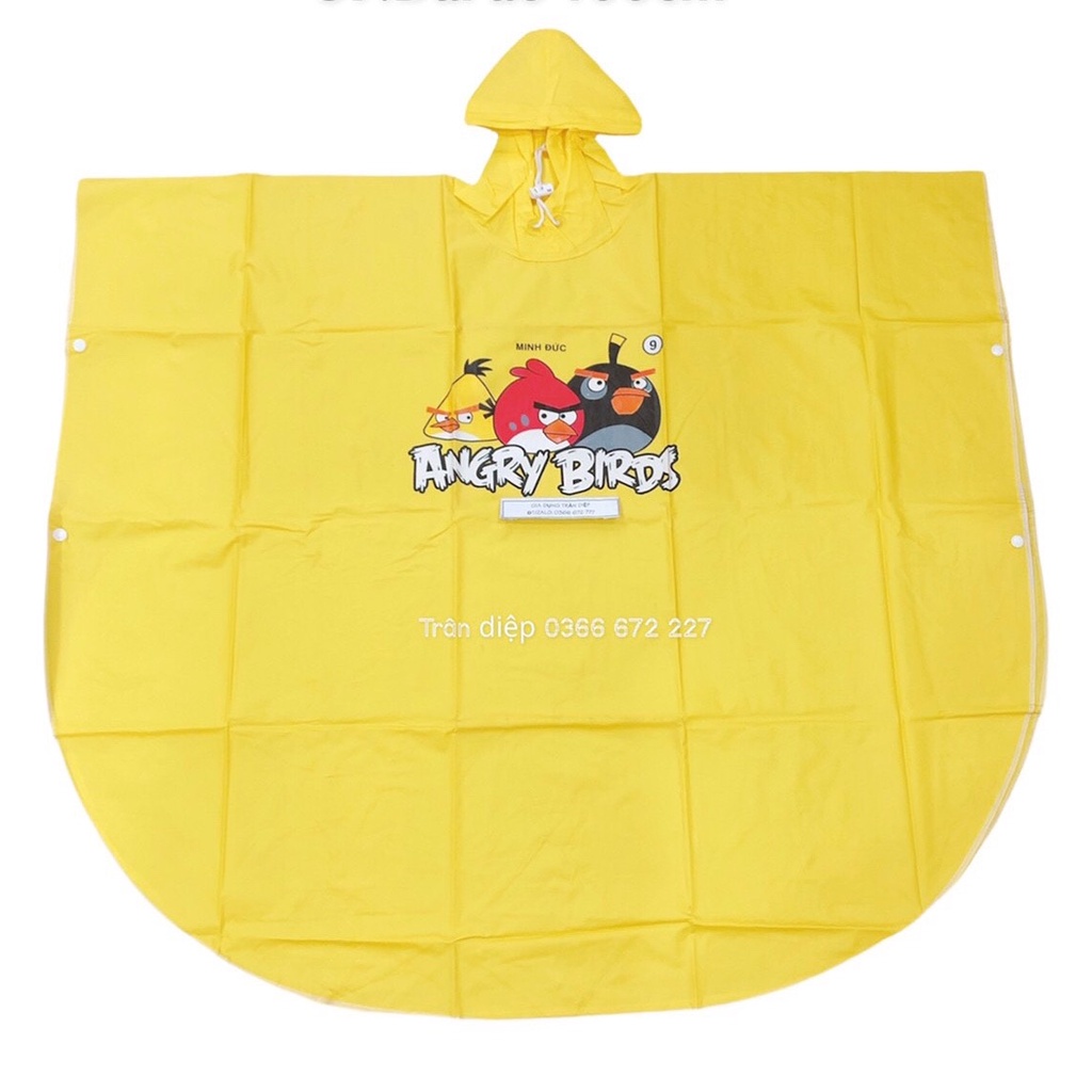 Áo mưa cánh bướm cho bé hình Angry Bird nhựa dẻo đủ size