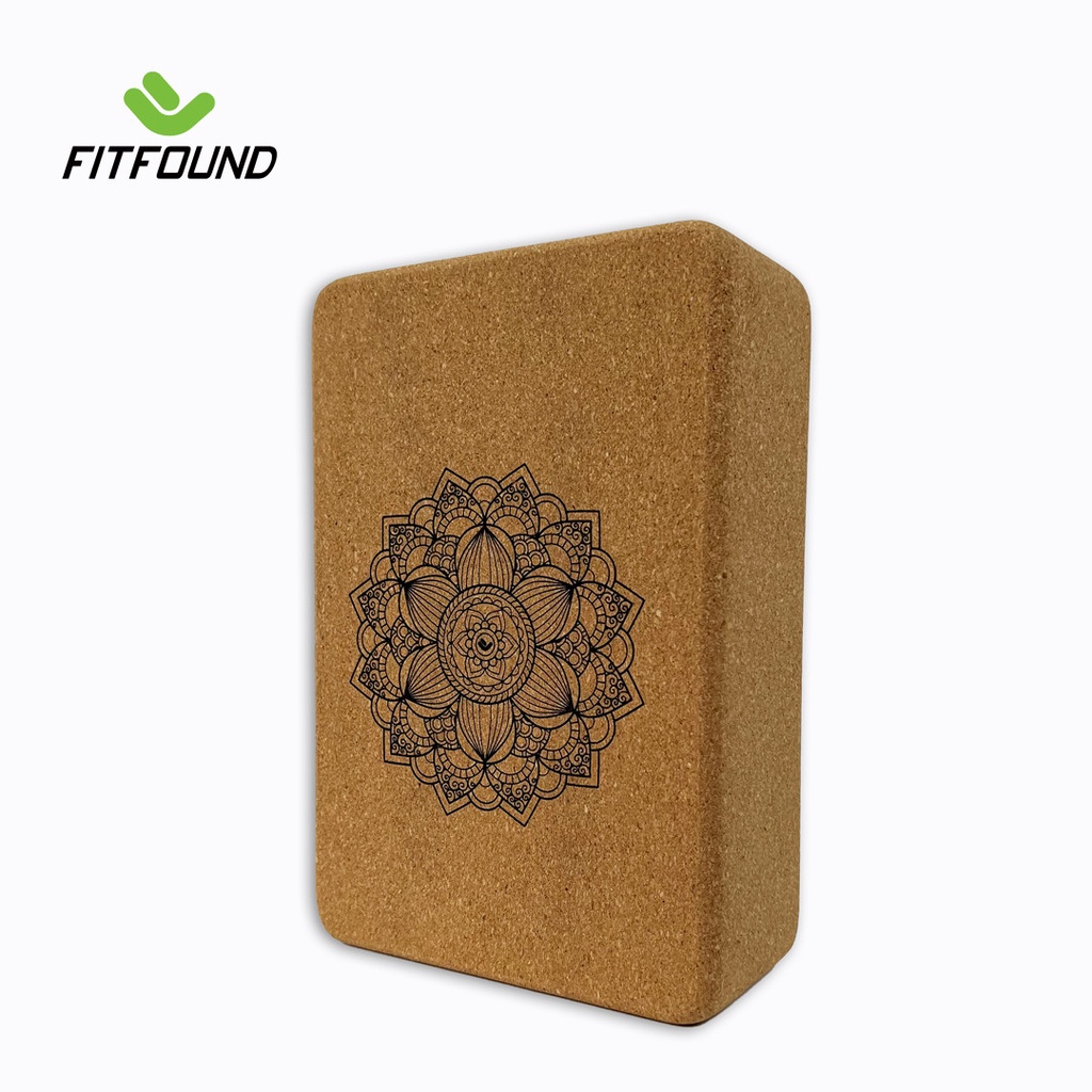 Gạch Tập Yoga Gỗ Bần Tự Nhiên Cork In Hoa Mandala FITFOUND