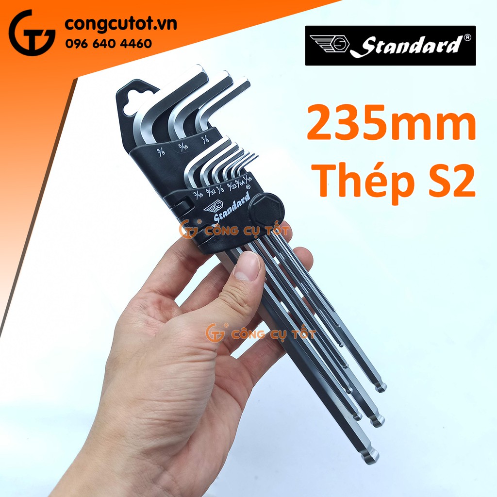 Bộ lục giác bi 9 cây hệ inch 1/16 đến 3/8 Standard dài 235mm