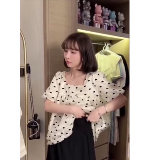 Bộ bầu cổ vuông siêu xinh dáng baggydoltay bồng bánh bèo ,tiểu thưfreesize 43-68kg