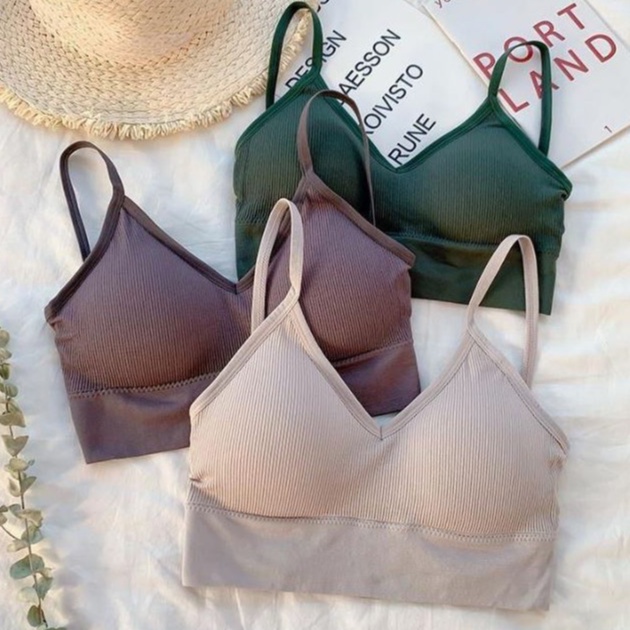 Áo bra nữ len tăm dây chéo thể thao nâng ngực - Áo bralette coton mềm không gọng mút mỏng YLY12
