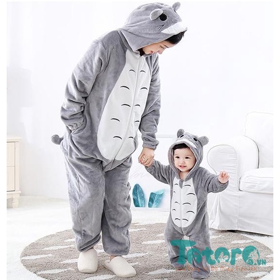 Bộ đồ liền thân Totoro xám nhạt (Người lớn + Trẻ em+ Em bé)