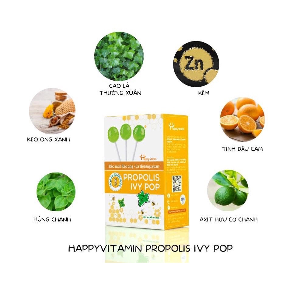 Kẹo mút ho keo ong Happy vitamin lá Thường Xuân giảm ho, đau họng