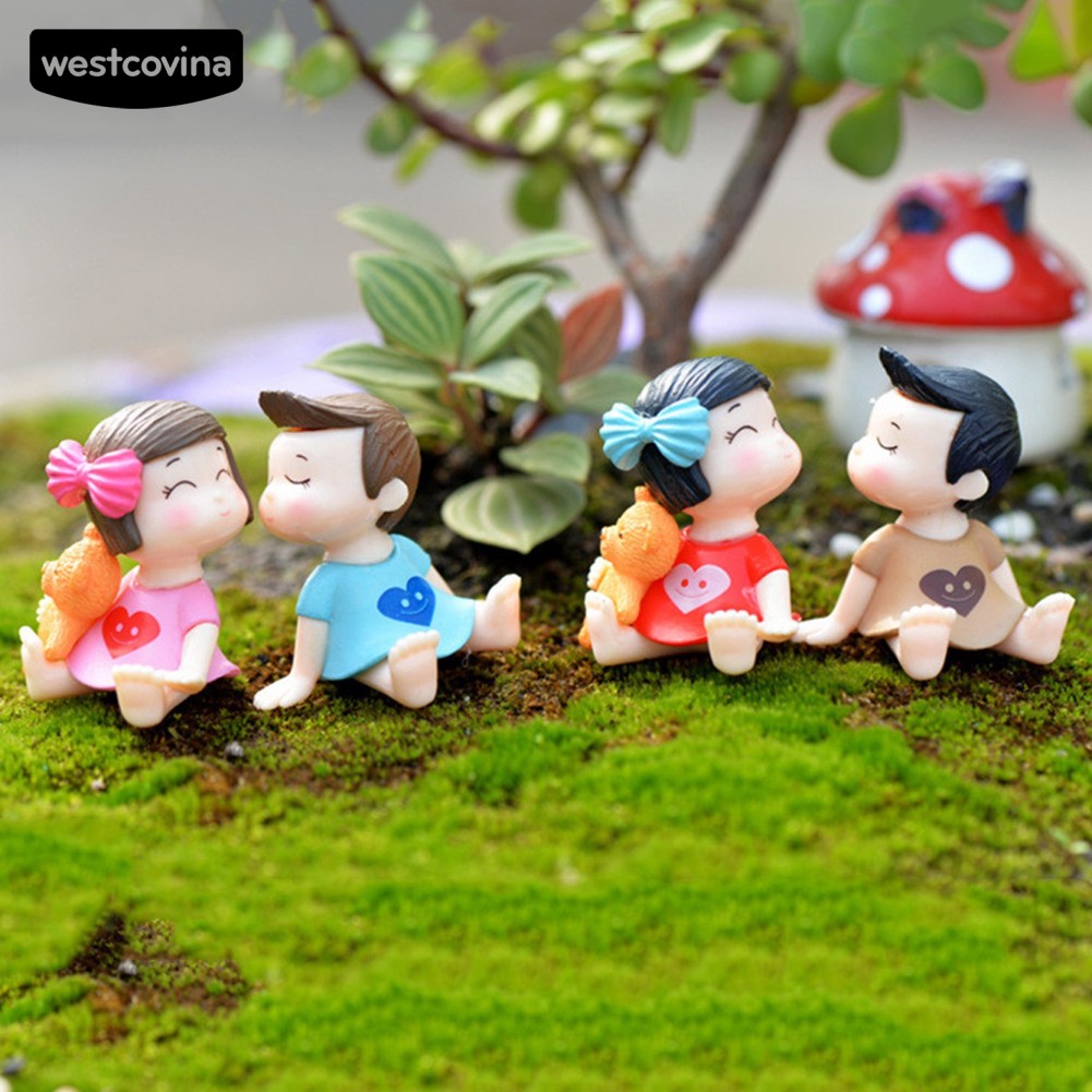 Bộ 2 Tượng Bé Trai Và Bé Gái Mini Trang Trí Tiểu Cảnh