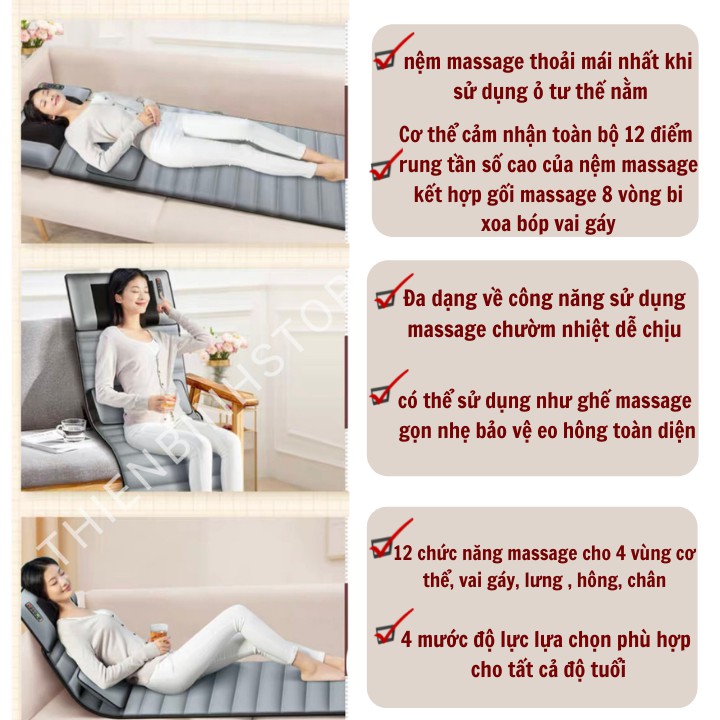 Đệm Massage Toàn Thân Đa Điểm Rung, Nệm Mát Xa Kèm Gối Massage (bảo hành 1 năm) phiên bản 2021