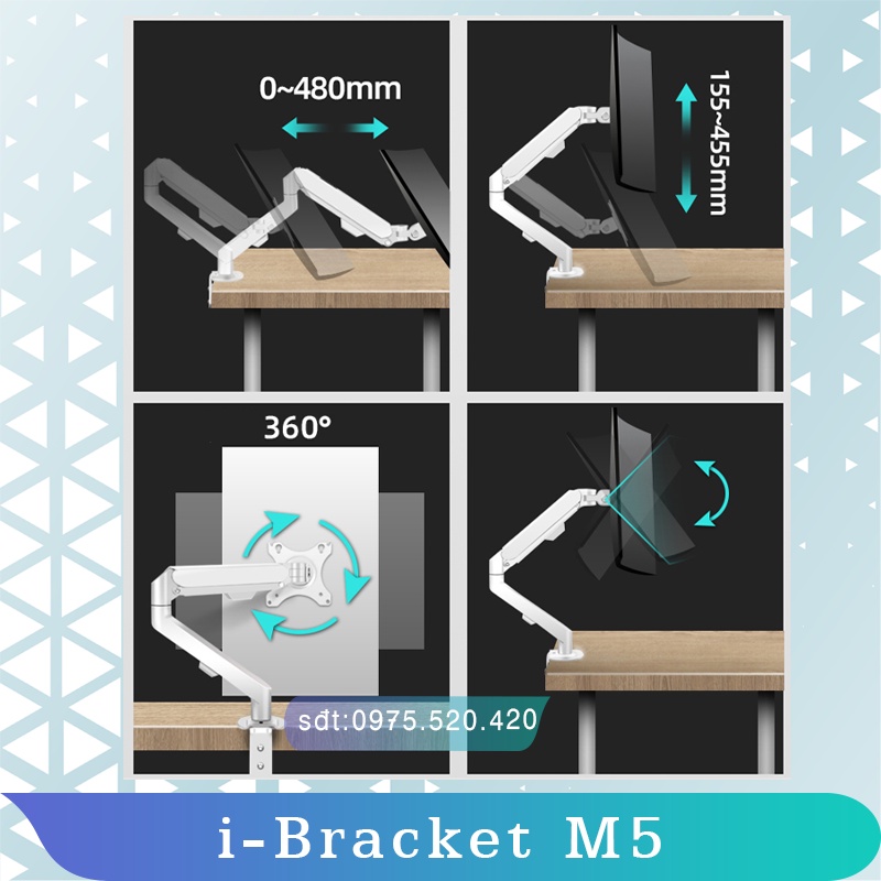 M5 i-Bracket M5/ Giá treo màn hình/ Tay treo màn hình/ Lò xo khí nén [màn hình 17-30 inch] [Cao cấp hơn Human Motion T6]