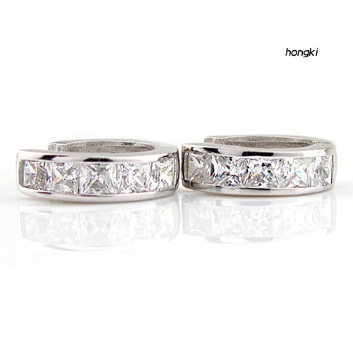 Khuyên tai tròn nhỏ mạ bạc đính đá thời trang dành cho nam