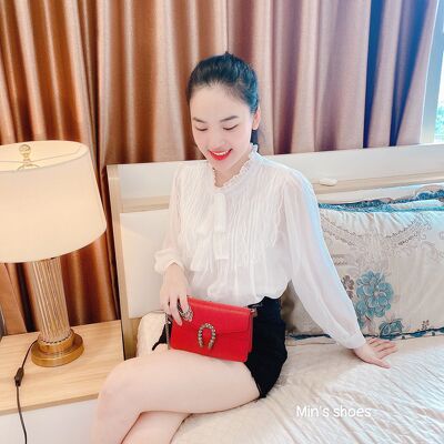 Min's Shoes - Áo sơ mi nữ đẹp dài tay phong cách hàn quốc cao cấp họa tiết ren Áo 405