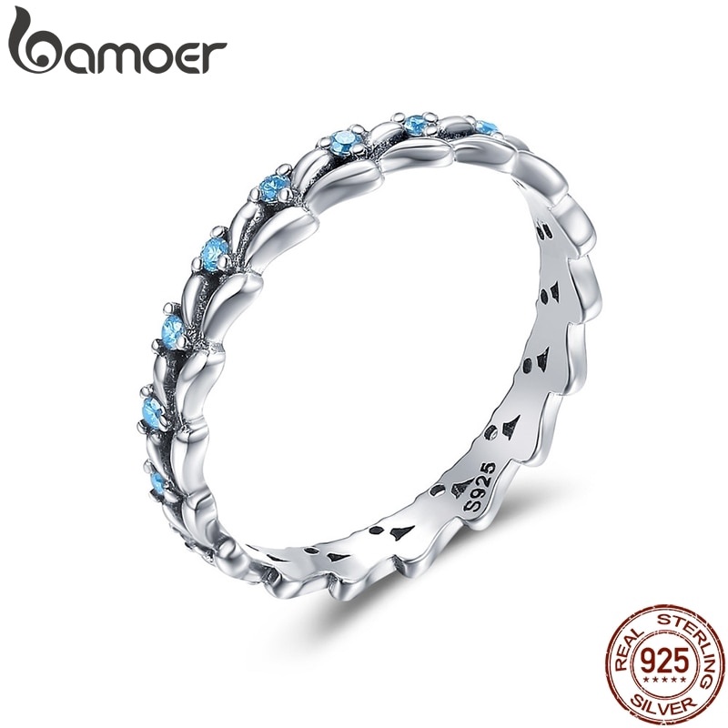 Nhẫn Nữ Bamoer Thiết Kế Bông Lúa Bằng Bạc 925 Đính Đá CZ Trong Suốt Thời Trang