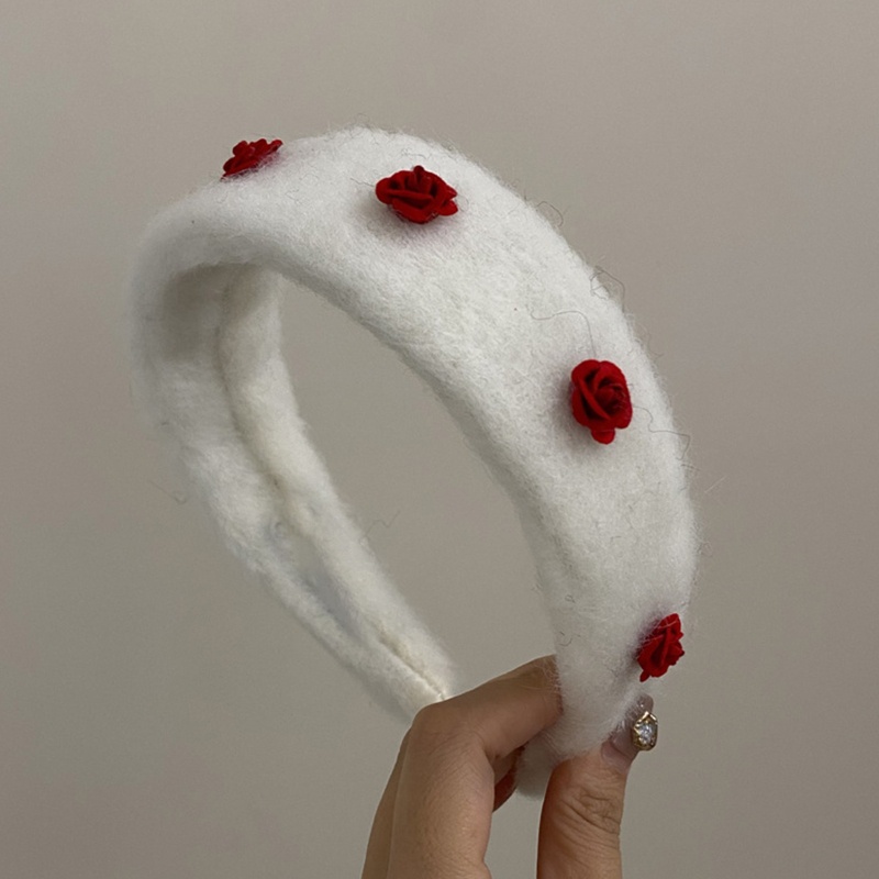 Flgo Băng Đô Cài Tóc Bằng Vải Lông Bền Màu Với Hoa Hồng Đỏ Trang Điểm Cho Nữ