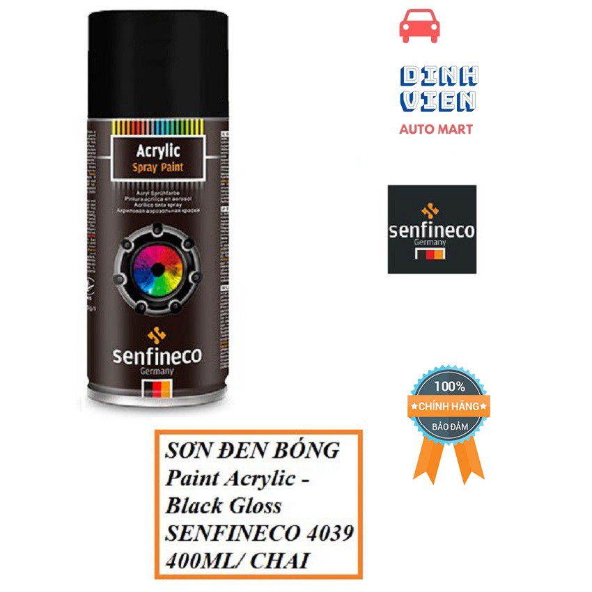 {Cao Cấp } Sơn Đen Bóng SENFINECO 4039 Paint Acrylic Black Gloss 400ML/ Chai – Hàng chính hãng